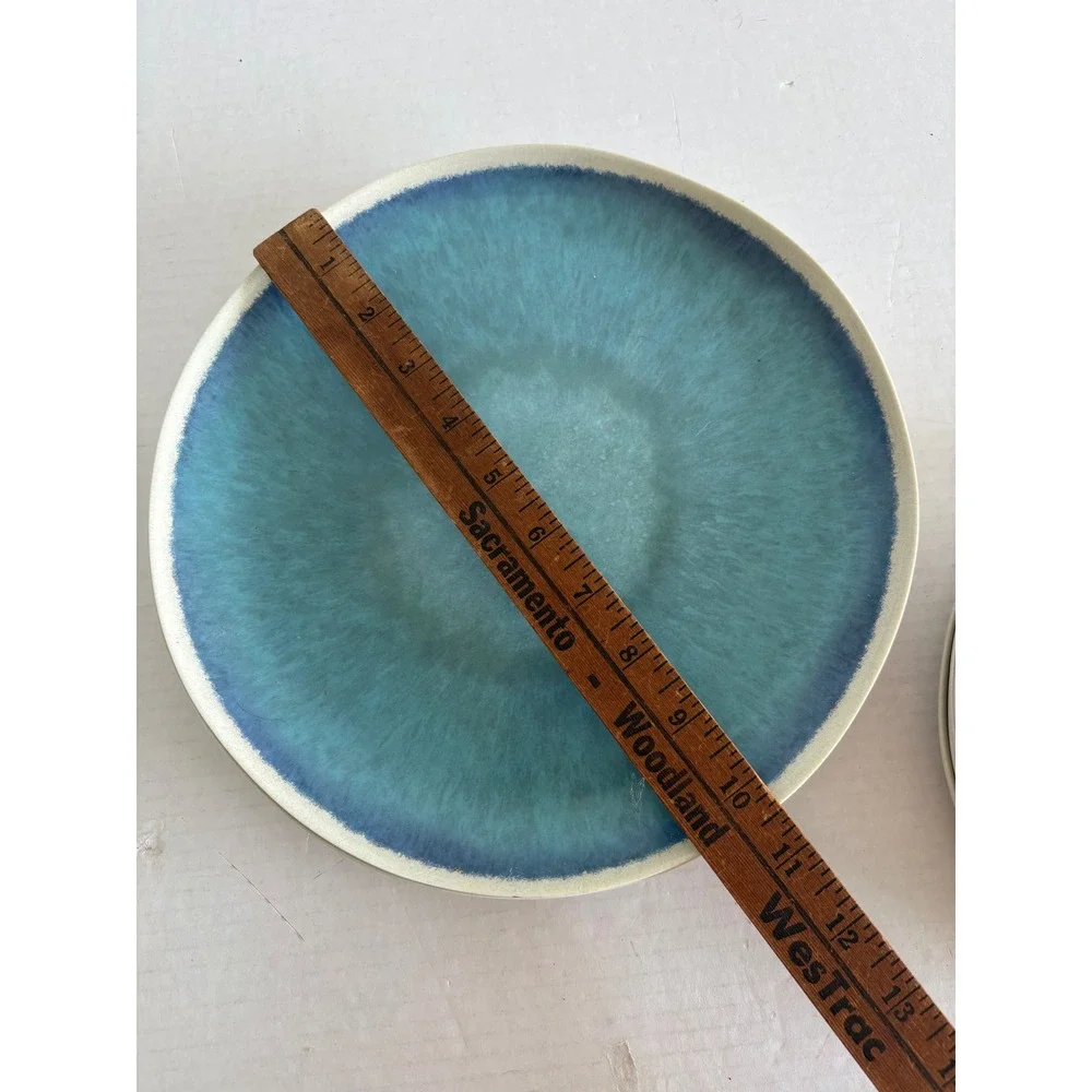 World Market Teal Blue Reactive Glaze Ceramic Plate 4 dinner 6 Salad. MCM